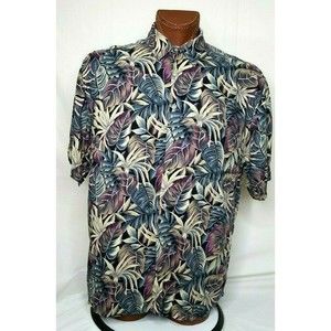 Croft & Barrow Men's Hawaiian Shirt Size X-Large Blue Purple Leaves Short Sleeve